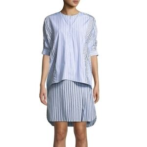 Rare! Carven Blue Striped Layered 3/4 Sleeve Poplin Shirtdress - Sz 38  (US S-M)